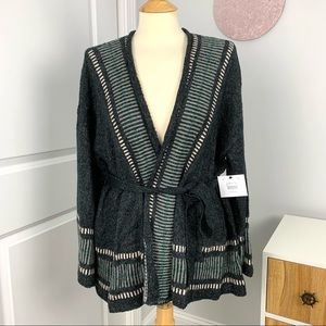 NWT O’Neill Size Small Women’s Gray Multicolor Open Tie Waist Sweater Cardigan